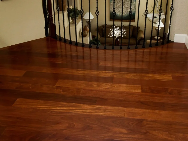 Wood floor on mezzanine metal railing | Nielson Fine Floors | Lincoln, CA